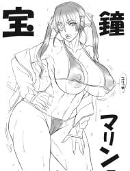 abs ando_hiroyuki big_ass big_butt big_lips bikini eyepatch fingernails hololive hololive_fantasy hololive_japan houshou_marine huge_ass huge_breasts lips looking_at_viewer pointy_fingernails pokies sweat thick_lips thick_thighs twintails virtual_youtuber voluptuous wide_hips