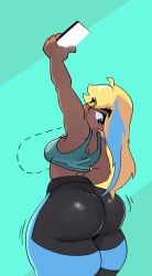 1girls ass big_ass blonde_hair bottom_heavy breasts bubble_butt carol_(carro3dsculpts) carro3dsculpts cellphone clothing dand_u dat_ass female female_only mass_redistribution pants phone selfie small_breasts solo tan_skin tank_top tanned_skin thick_thighs two_tone_hair wide_hips yoga_pants