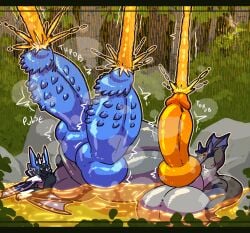 absurd_res animal_genitalia balls belly big_balls big_belly big_penis big_sheath bodily_fluids capcom duo erection excessive_urine feral flying_wyvern genital_fluids genitals hi_res horn horn_jewelry horn_ring huge_balls huge_penis huge_sheath hyper hyper_balls hyper_genitalia hyper_penis hyper_sheath jewelry knot knotted_penis kokoro-doll letterbox looking_at_another looking_at_partner lying male male/male monster_hunter multi_genitalia multi_penis musk musky_balls musky_sheath nargacuga overweight penile_spines penis remy_(remycuga) ring_(jewelry) sheath silverwind_nargacuga throbbing throbbing_penis urine urine_everywhere urine_on_chest urine_on_ground urine_pool watersports