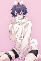 1femboy blush blushing cute cute_expression cute_face cute_male femboy male purple_eyes purple_hair sweater tremble_lines trembling