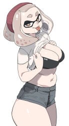 1girls big_breasts breasts domino_mask female garter_belt huge_ass huge_breasts inkling large_breasts looking_at_viewer pearl_(splatoon) pink_hair pose shirt_lift short_shorts shorts splatoon splatoon_(series) splatoon_2 tongue tongue_out yuta_agc