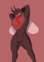 anthro dark_body hi_im_just_here hi_res horsefly long_tongue male neck_tuft nude sharp_teeth solo teeth tongue tuft wings