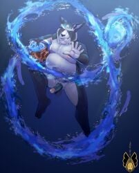 anthro belly genitals halphyos hi_res lifewonders male penis solo thick_penis tokyo_afterschool_summoners tsathoggua_(tas) underwater water