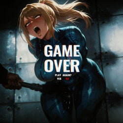 ai_generated arms_behind_back bad_end bad_ending basement bdsm bdsm_gear bending_forward bending_over big_breasts blonde blonde-haired_female blonde_female blonde_hair blue_clothing bodysuit bondage breasts camel_toe cameltoe captured captured_female captured_girl captured_hero captured_heroine cinematic_lighting cuntbusting damsel_in_distress dark-skinned_male duo female flogger flying_hair game_over game_over_screen gaping_mouth heroine_in_trouble huge_breasts impact_effect in_trouble interrogation interrogation_room loose_hair losing_mind male messed_up_hair messy_hair metroid nipples_visible_through_clothing ponytail puffy_pussy punished punishment pussy_through_clothing pussy_torture pussy_training pussy_whipping rope rope_bondage rough roughed_up saliva saliva_drip saliva_on_face saliva_trail samus samus_aran screaming screaming_in_pain screaming_in_pleasure screaming_orgasm secretly_likes_it secretly_loves_it secretly_needs_it skin_tight skintight_clothes skintight_clothing spread_legs spreading stretched_clothes sweat sweatdrop sweating swollen_pussy text tied_hands tied_up tight_clothing tight_fit whip whipped_clit whipped_clitoris