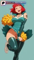 1girl 1girls 2026 ai_generated aqua_background arm_tattoo artist_name boobs breasts broom bust cheerleader chest choker dc dc_comics electroworld enchantress_(june_moone) facial_tattoo female_pubic_hair green_eyes heart_tattoo hi_res high_quality high_resolution highres no_panties number_tattoo one_eye_closed open_mouth patreon patreon_username pom_pom_(cheerleading) pubic_hair pubic_tattoo red_hair shoulder_tattoo skirt sneakers solo stable_diffusion tattoo thighhighs tits watermark