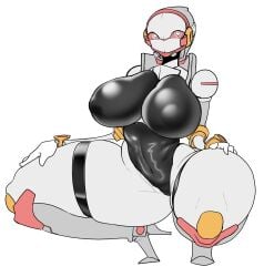 android ass big_ass big_breasts big_nipples big_thighs black_clothes black_clothing heart-shaped_pupils high_heels looking_at_viewer lusty_(shark-py) nipples oc original_character robot robot_girl robot_humanoid shark-py squatting synthetic thick_thighs thighs tight_clothing white_body