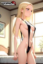 1girl absurd_res absurdres ai-created ai-generated ai_art ai_generated arms_at_sides artist_name athletic_female bare_arms bare_shoulders bed bedroom black_one-piece_swimsuit blonde_hair blue_eyes blush boobs breasts bust chest closed_mouth cowboy_shot curtains female fit_female forehead frown hi_res high_quality high_resolution indoors long_hair medium_breasts navel on_bed one-piece_swimsuit patreon patreon_username shapefan slingshot_swimsuit solo stable_diffusion standing stomach swimsuit tagme teen_titans terra terra_(dc) thighs tits uncensored v-shaped_eyebrows window
