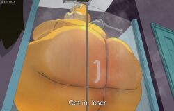 1boy 2d against_glass against_wall anthro anthro_male anthro_only ass ass_against_glass ass_bigger_than_head big_ass big_butt big_butt_(male) big_moobs biscut_(sleepyras) bodily_fluids chubby chubby_male english_text fat fat_ass fat_thighs fox grin grinning grinning_at_viewer highres huge_ass huge_moobs huge_thighs looking_at_viewer looking_back looking_back_at_viewer looking_down_at_viewer male male_only mammal moobs musk musk_clouds musky naked no_genitals no_sex non-human nonhuman nude obese obese_male oc overweight overweight_male sharp_teeth shower sleepyras solo solo_male standing sweat sweaty sweaty_ass sweaty_body talking talking_to_viewer taller_male teeth text thick_thighs thighs twitter_link vulpine yellow_body