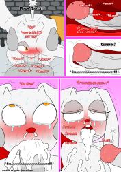 2spot_studio animate_inanimate anthro anthro_penetrated bed bloody_bunny bloody_bunny_(series) blush bodily_fluids breasts buckteeth comic crying cum cum_drip cum_from_nose cum_in_mouth cum_in_nose cum_inside dialogue digital_media_(artwork) doll dripping duo ejaculation english_text erection excessive_cum excessive_genital_fluids fellatio female female_penetrated floppy_ears fur furniture genital_fluids genitals grey_body grey_skin hand_on_head hank_j._wimbleton hi_res holding_head lagomorph leporid living_doll madness_combat male male/female male_penetrating male_penetrating_female mammal multicolored_eyes nevadean_(madness_combat) nude on_bed open_mouth oral oral_penetration otakon_(artist) penetration penile penile_penetration penis rabbit red_eyes scut_tail sex shaking short_tail stitch_(sewing) stone_wall sweat tail tears teeth text trembling wall_(structure) white_body white_fur yellow_eyes