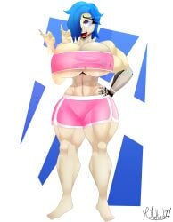 2022 big_breasts buff corrupted erect_nipples_under_clothes heart-shaped_pupils mrmelted muscular muscular_female simulated_fellatio smg4 spiral_eyes tagme tari_(smg4) thick_thighs