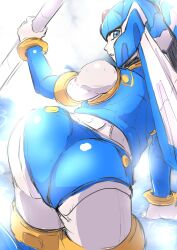 1girls android armor ass ass_focus ass_up back_view big_ass blue_eyes bodysuit fairy_leviathan female helmet large_ass light-skinned_female looking_at_viewer looking_back mega_man mega_man_x_dive mega_man_zero panties rear_view robot_girl solo tagme thong tk