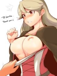 1girls big_breasts blush bouncing_breasts breasts breasts_out brown_hair clenched_teeth embarrassed exposed_breasts faye_(fire_emblem) fire_emblem fire_emblem_echoes:_shadows_of_valentia forced forced_exposure freelot hekiga_(freelot) large_breasts long_hair nintendo red_eyes second-party_source shirt_down shirt_pull sweatdrop undressing white_background