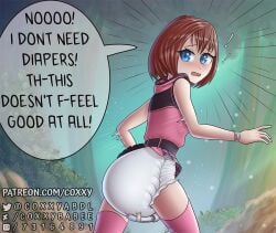 abdl blue_eyes coxxy diaper diaper_under_skirt embarrassed kairi kingdom_hearts red_hair running_away upskirt vibrator_on_diaper