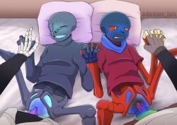 2d 4boys artist_request blush cross_sans cross_sans_(fan_character) dreamtale error_sans_(fan_character) errortale gay holding_hands ink_sans_(fan_character) inktale laying_down laying_on_bed lightsaber_dick nightmare_sans nightmare_sans_(fan_character) on_back sans sans_au sanscest sex skeleton soul_sex tagme undertale undertale_(series) undertale_au undertale_fanfiction xtale