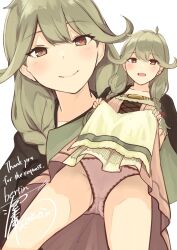 awa6w6 dress_lift dress_lifted_by_self faye_(fire_emblem) fire_emblem fire_emblem_echoes:_shadows_of_valentia flashing heart-shaped_pupils houmatu_awa panties second-party_source skirt_lift skirt_lifted_by_self