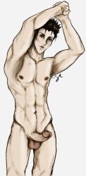 1boy 1male erect_penis erection happy_trail hunter_x_hunter leorio_paladiknight leorioaplgst male_focus male_only muscles nude_male pecs pectorals posing solo_male thick_thighs veiny_penis