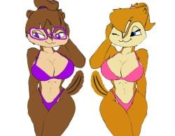 20th_century_fox akatsukishiranui-fox alluring alvin_and_the_chipmunks alvin_and_the_chipmunks_the_squeakquel anthro big_breasts bikini breasts brittany_and_the_chipettes brittany_miller chipmunk edit female jeanette_miller legs pin_up regency_enterprises rodent siblings silf silfs sister sisters sultry swimsuit voluptuous