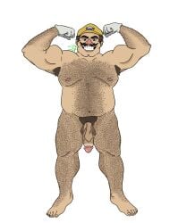 balls big_penis boner erection fat_man flexing flexing_arms flexing_bicep gloves hairy hairy_armpits hairy_arms hairy_balls hairy_belly hairy_body hairy_chest hairy_legs hairy_male hairy_stomach hat male male_only mario_(series) moustache muscular muscular_arms muscular_male muscular_thighs nintendo nude partially_clothed penis pubes satyrspitstain_(artist) smiling solo solo_male wario