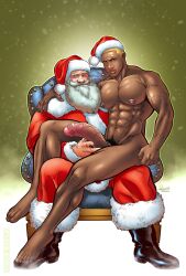 2boys abs big_penis byron_durand christmas class_comics dark-skinned_male dark_skin erect_penis erection gay hard_on huge_cock huge_penis long_beard male male_focus male_only melanin muscles muscular muscular_male nude old_man patrick_fillion pecs santa_claus sitting_on_lap space_cadet uncut veiny_penis white_hair