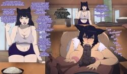 1boy 2girls big_ass big_penis blake_belladonna blowjob_face blush blushing blushing_at_viewer caption cat_ears catgirl cock_worship collar collar_and_leash contingency dark-skinned_male dark_hair dark_skin english_text faunus fellatio femsub handprint handprint_on_ass heart-shaped_pupils hidden_sex imminent_sex interracial kali_belladonna kemonomimi large_breasts leash leash_and_collar lipstick lipstick_mark maledom milf mother_and_daughter naked_apron oral rooster_teeth rwby saliva stealth_sex submissive_female sweat text under_the_table