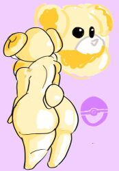 2022 ambiguous_gender an_person anthro anthro_only back_to_viewer big_ass canine canine completely_naked completely_nude fidough furry furry_only naked nude pokémon_(species) pokeball pokemon pokemon_sv purple_background simple_background solo wide_hips yellow_skin