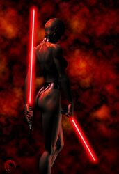 1girls 3d asajj_ventress ass breasts clone_wars female female_focus female_only female_solo holding_object holding_sword holding_weapon lightsaber melee_weapon partially_clothed partially_clothed_female raddar red_light red_lightsaber red_smoke science_fiction sith sith_assassin smoke solo solo_female standing star_wars sword the_clone_wars ventress weapon