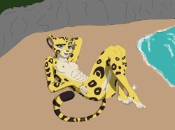 alluring anthro artist_request athletic_female beach breasts cheetah completely_nude_female disney female female_abs fit_female fuli green_eyes nipples nude ocean pussy the_lion_guard