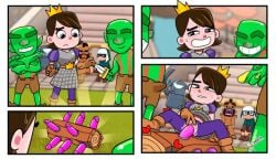 1girls bandit_(clash_royale) biting_lip blush blushing censored censored_penis clash_(series) clash_royale comic comic_strip dildo dildo_in_pussy erection erection_under_clothes exposed_pussy forced_masturbation gigalleta goblin_(clash_royale) heart hog_rider masturbating masturbating_while_watching masturbation mini_pekka_(clash_royale) princess_(clash_royale) public public_masturbation public_nudity ripped_clothes ripped_clothing ripped_pants supercell the_log_(clash_royale) vaginal_penetration watching_masturbation