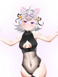 1girls blush blush_lines boob_window female female_focus female_only filian filian_(vtuber) hair hair_ornament hourglass_figure indie_virtual_youtuber leotard looking_at_viewer navel nornever_me purple_eyes ribbons see-through_clothing short_hair twitch virtual_youtuber white_hair wide_hips