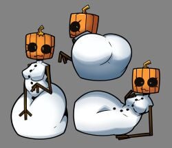 1girls 2d ass big_ass breasts cold curvy curvy_body curvy_female looking_at_viewer looking_back looking_back_at_viewer minecraft presenting_ass pumpkin_head sketchylimesliv snow_golem