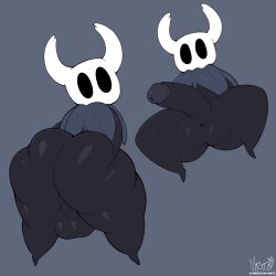 4k absurd_res anthro arthropod ass balls big_balls big_butt big_penis black_body cloak clothing empty_eyes erection genitals hi_res high_resolution hollow_knight huge_butt huge_cock looking_at_viewer looking_back male male_focus male_only nude penis perineum protagonist_(hollow_knight) solo team_cherry thick_thighs vessel_(species) video_games virito wide_hips