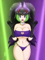 1girls 2022 :3 big_breasts black_gloves black_hair collar female female_focus female_only green_eyes hi_res kanae_(omega_kng) lingerie long_gloves long_hair looking_at_viewer oc original original_character purple_bra purple_panties seductive succubus succubus_costume theomaiga thick_ass thick_thighs thighs twintails