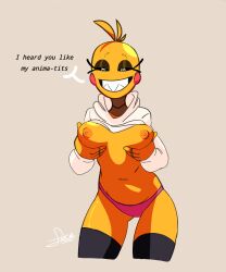 1girls 4inkuniverse animatronic chubby five_nights_at_freddy's five_nights_at_freddy's_2 fnaf heart-shaped_pupils nipples nude pink_panties solo toy_chica_(fnaf) yellow_skin