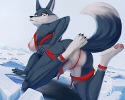 2022 anthro areola ass breasts canid canine canis digital_media_(artwork) female fur hi_res illumination_entertainment looking_back mammal nipples pawpads porsha_crystal sing_(movie) solo underpaw wolf yellow_eyes yukkoo yukkooart