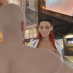 3d apex_legends ass breast_grab breasts dark-skinned_female dustyboyo female huge_ass huge_cock imminent_sex interracial large_penis light-skinned_male loba_(apex_legends) long_penis male penis smile