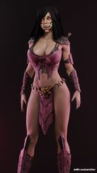 1girls 3d abs belly_button cleavage clothed clothing edenian female female_focus female_only fully_clothed loincloth looking_at_viewer mavixtious mileena monster_girl mortal_kombat mortal_kombat_x open_mouth pelvic_curtain short_hair simple_background simple_shading solo tarkatan