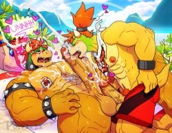 2boys balls blush bodily_fluids bowser bowser_jr. cum father father_and_child father_and_son fellatio functionally_nude gay gay_blowjob genital_fluids genital_piercing genitals hi_res humanoid_genitalia humanoid_penis incest koopa licking male male/male male_only mario_(series) nintendo nipple_piercing nipples oral outside parent parent_and_child penile penis penis_lick penis_piercing piercing poppin scalie sex son son_blowing_dad tongue tongue_out video_games yaoi