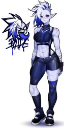 abs alien alien_girl alien_humanoid belly belly_button big_breasts blade_(bladechan28) bladechan28 breasts elf_ears fit fit_female grey_body grey_skin large_breasts legs long_ears original pink_eyes pointy_ears punk punk_girl punk_hair scar scarred scars scars_all_over sharp_ears shaved_side shoulders thick thick_legs thick_thighs thighs tomboy toned tummy