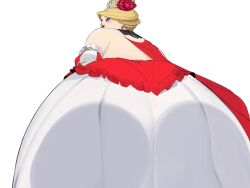 big_ass big_butt blonde_hair bo_wei cape dress earrings empress_leda_(heelfall) flower_on_head from_behind game_cg gem gem_on_forehead gloves heelfall long_gloves milf queen tiara