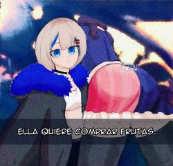 2022 2girls ass ass_focus blue_eyes female_only he_wants_to_order hina_misora looking_at_viewer meme rurine_luna short_hair short_hair_female snapchat spanish_text virtual_youtuber wactor wactor_es wactor_production