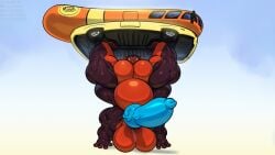 amphibian anthro balls belly big_balls big_belly big_penis blue_eyes blue_penis borisalien car erection genitals hi_res huge_balls huge_biceps huge_cock huge_pecs hyper hyper_balls hyper_genitalia hyper_penis knot lifting male multicolored_body musclegut muscular muscular_anthro muscular_male muscular_thighs nude penis salamander_(amphibian) solo two_tone_body vehicle