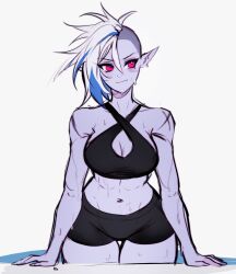 alien alien_girl alien_humanoid belly belly_button big_breasts blade_(bladechan28) bladechan28 breasts curves curvy elf_ears fit fit_female grey_body grey_skin in_water large_breasts long_ears original pink_eyes pointy_ears punk punk_girl punk_hair scar scarred scars scars_all_over sharp_ears shaved_side shoulders swimming swimsuit swimwear thick thick_thighs thigh_gap thighs tomboy toned tummy wet wet_skin