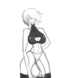 1futa balls big_balls big_penis blindfold breasts clothed clothing flaccid futa_only futanari huge_balls huge_cock human light-skinned_futanari light_skin nier nier:_automata partially_clothed penis short_hair sketch solo solo_futa standing strangerzz testicles thighhighs white_background white_hair wide_hips yorha_2b