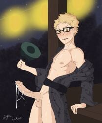 cum haikyuu!! male male_only penis tsukishima_kei yukata