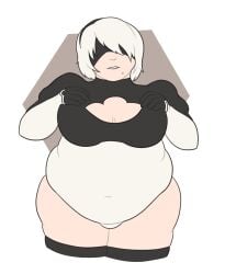 1girls bbw belly big_belly big_breasts blindfold breasts chubby fat female female_only hairband light-skinned_female light_skin nier nier:_automata overweight short_hair solo solo_female theannoyingnpc thick_thighs white_hair yorha_2b