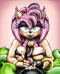 1boy 1girls absurd_res amy_rose anthro anthro_only balls big_breasts bodily_fluids bra breast_play breasts duo erection eyelashes eyeshadow female first_person_view furry furry_only genitals goth happyanthro hi_res lips lipstick looking_at_viewer makeup male male/female medium_hair nipples oral paizuri partial_male penis saliva saliva_on_penis saliva_string sega sex shadow_the_hedgehog sonic_(series) sonic_the_hedgehog_(series) thick_lips titjob