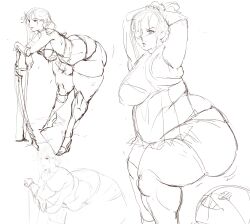 1girls ass bamboo_ale bbw belly big_ass big_belly big_breasts breasts chubby clothing fat female female_only huge_ass kaine_(nier) light-skinned_female light_skin monochrome nier nier_replicant sketch solo solo_female thick thick_thighs