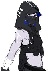 alien alien_girl alien_humanoid blade_(bladechan28) bladechan28 hood mask midriff original pink_eyes scar scarred scars shoulders