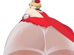 big_ass big_butt blonde_hair bo_wei cape dress earrings empress_leda_(heelfall) flower_on_head game_cg gem gem_on_forehead gloves heelfall long_gloves milf neckwear queen tiara