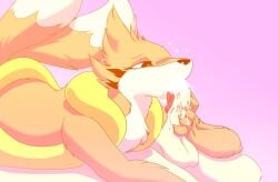 <3_eyes 2_tails anthro balls blush bodily_fluids cum cum_in_mouth cum_inside cum_on_hand duo fellatio female floatzel fluffy fur genital_fluids genitals hand_on_penis heart hi_res human male male/female mammal multi_tail nintendo oral penile penis pokémon_(species) pokemon saliva saliva_on_penis sex storm_(artist) tan_body tan_fur tongue video_games white_body white_fur